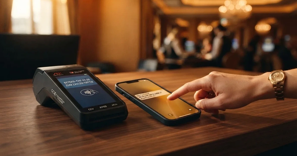 Kartenterminal und Smartphone mit einer ausstehenden Zahlungsbenachrichtigung — 30 franken bonus ohne einzahlung casino