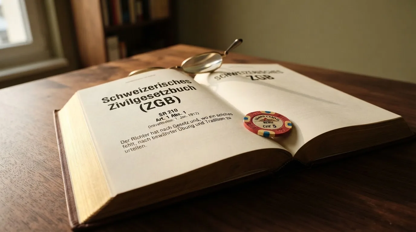 Amtliches Schreiben mit Stempel auf einem Schreibtisch neben einem Gesetzbuch — beste craps online casinos schweiz