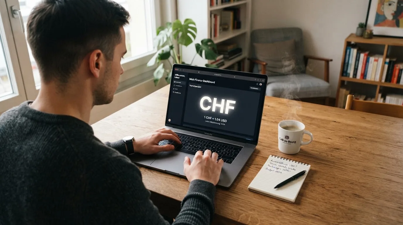 Mann sitzt am Wohnzimmertisch und tippt auf seinem Laptop, eine Kaffeetasse steht griffbereit daneben.