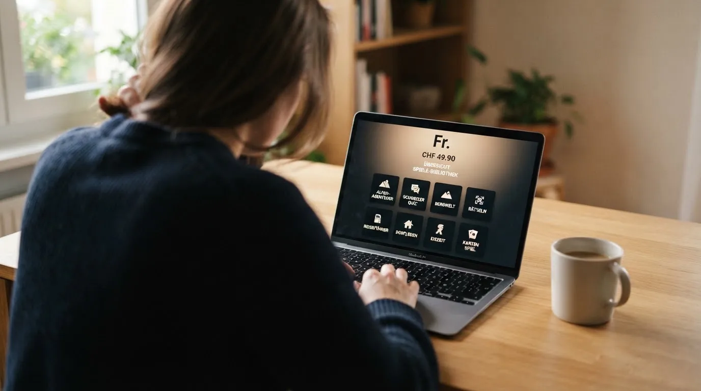 Person am Laptop liest eine Übersichtsseite zu Geldspielen im Internet — beste online spielothek casinos