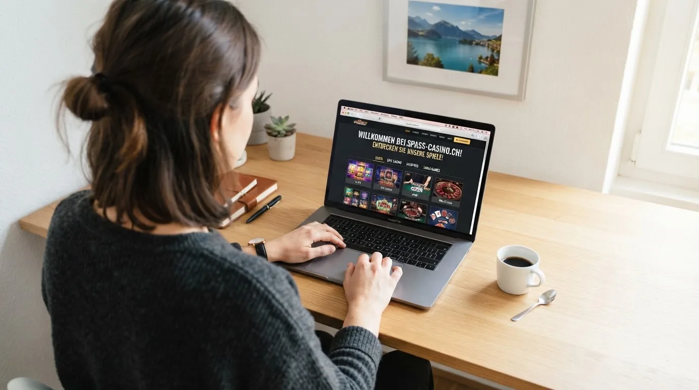 Person am Laptop liest eine Übersichtsseite zu Geldspielen im Internet — casino guthaben ohne einzahlung