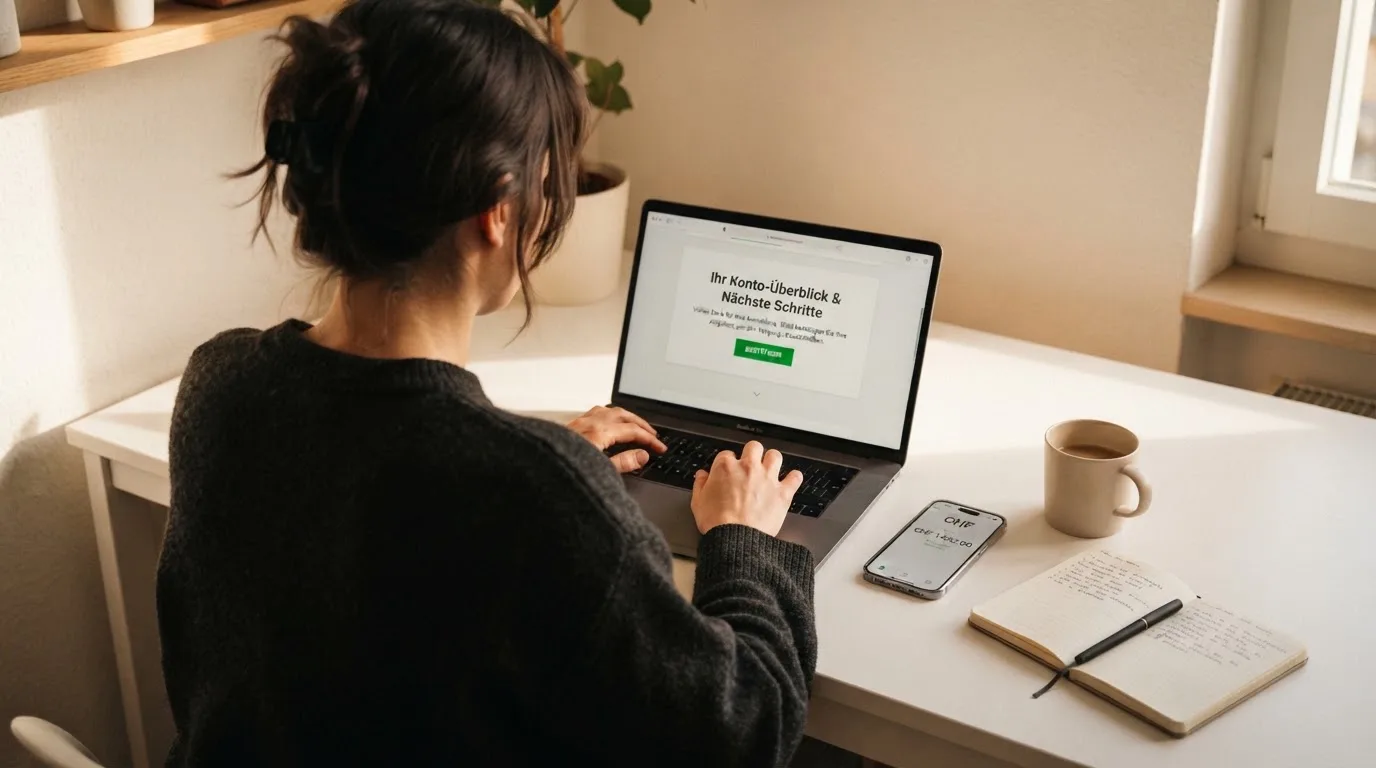 Person am Laptop liest eine Übersichtsseite zu Geldspielen im Internet — online casino bonus ohne umsatzbedingungen