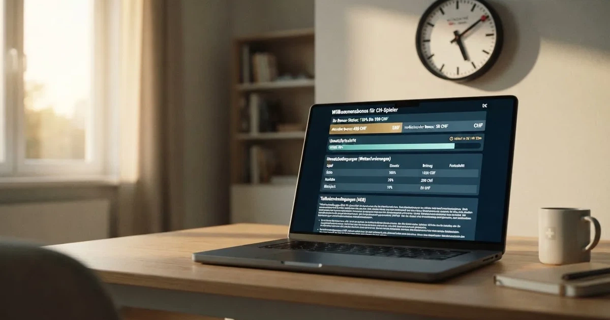Bildschirm mit Bonusbedingungen, Einsatztabelle und einer Uhr im Hintergrund — online casino gutschein codes